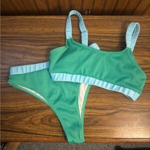 Chicwish Green and Light Blue Ribbed Bikini